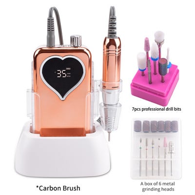 Metallic Gold Color 35000 RPM elektromos körömfúró elektromos körömreszelő gép körömfúró akkus polírozó asztali talppal