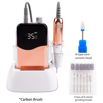 Metallic Gold Color 35000 RPM elektromos körömfúró elektromos körömreszelő gép körömfúró akkus polírozó asztali talppal