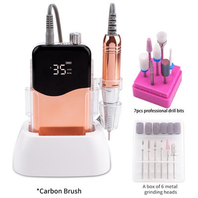 Metallic Gold Color 35000 RPM elektromos körömfúró elektromos körömreszelő gép körömfúró akkus polírozó asztali talppal