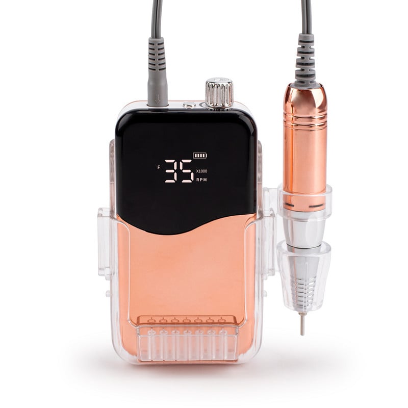 Metallic Gold Color 35000 RPM elektromos körömfúró elektromos körömreszelő gép körömfúró akkus polírozó asztali talppal