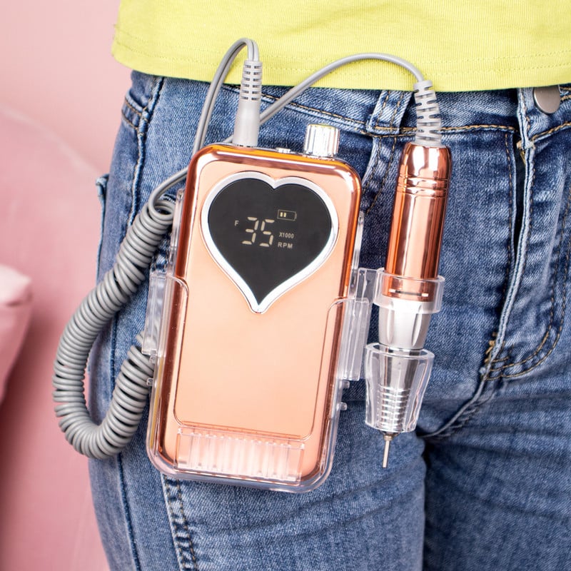 Metallic Gold Color 35000 RPM elektromos körömfúró elektromos körömreszelő gép körömfúró akkus polírozó asztali talppal