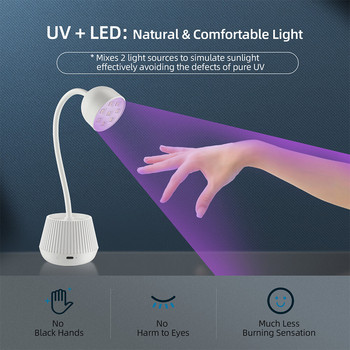 Μίνι λάμπα νυχιών LED 24W Στεγνωτήρας νυχιών False Nail Manicure Polish Glue Fast Drying UV Light Nail Lamp 360° Εύκαμπτο σχέδιο επιτραπέζιας λάμπας
