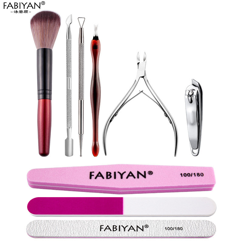 Maniküürikomplekt Küünenaha tõukurlõikurid Küünekunsti viilid Puhver lihvimistööriist Puhastuspintsel Käärid Surnud naha eemaldaja täpipliiats