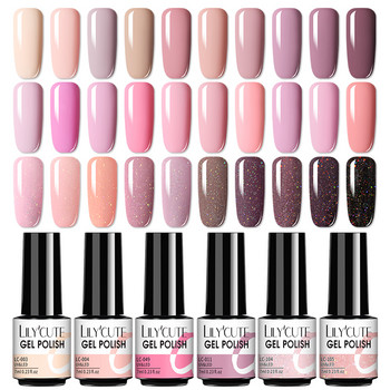 Σετ βερνικιού νυχιών LILYCUTE 10/8Pcs Gel Ημιμόνιμο Glitter Hybrid Varnish Base Top Coat Soak Off UV LED Nails Gel Manicure