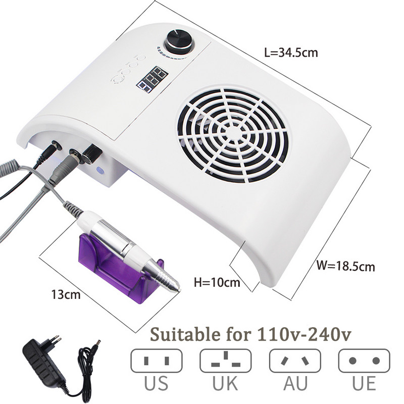 Nagų gręžimo mašina 35000 RPM su UV LED nagų lempos dulkių siurbliu Profesionalus elektrinis nagų dildės keraminių frezavimo pjaustytuvų dovanų rinkinys