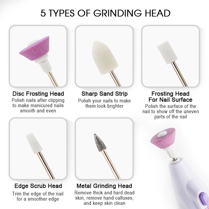 Elektrinis nagų gręžimo rinkinys manikiūrui 5 viename Manikiūro mašina Nagų kirpimo mašinėlė Šlifuoklio priežiūros rinkinys Nagų buferio poliravimo valiklis