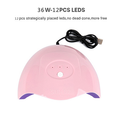 36 W-os UV LED lámpás körömszárító gép hordozható USB-kábel otthoni használatra Fény UV-gél lakk kikeményítő 12 LED lámpa körömdíszítő manikűr eszköz