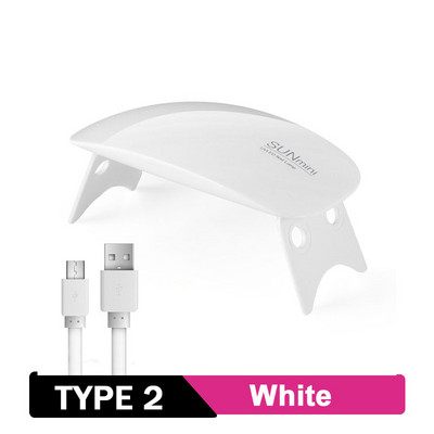 6W balta mini nagų džiovintuvo mašina UV3 LED lempa, nešiojamas USB laidas, skirtas naudoti namuose nagų UV gelio lako džiovintuvo lempa nagų dailės įrankis