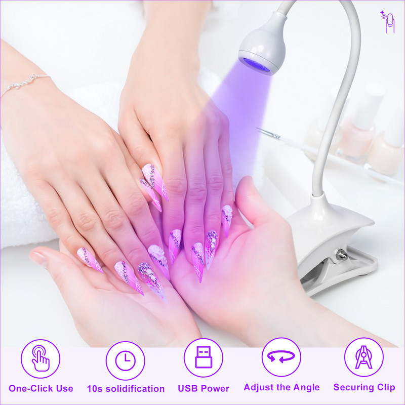 Led Nail Lights Szárító Ultraibolya UV lámpa Mini Rugalmas Clip-On Asztali USB Gél Keményítő manikűr Pedikűr eszközök