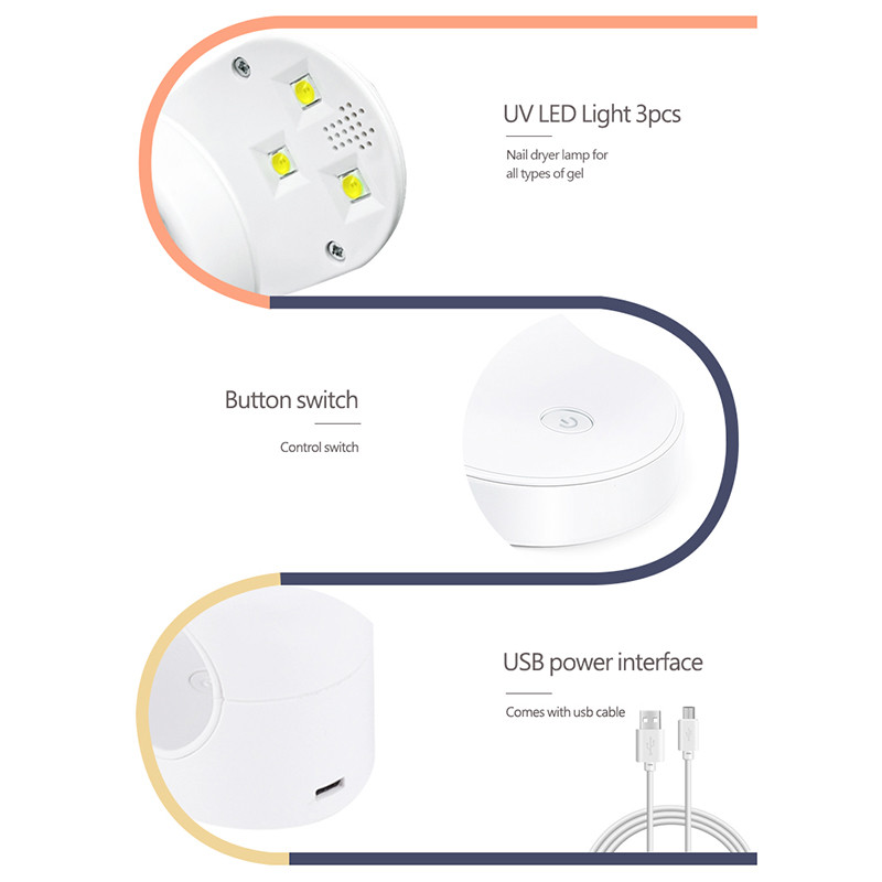 16 W körömszárító lámpa UV LED lámpa Köröm Mini hordozható körömszárító USB kábellel Gél körömlakk szárító Ajándék Otthoni Utazás