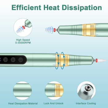 Lnkerco машина за пробиване на нокти за маникюр 35000RPM Професионална електрическа писалка за пробиване на нокти Сменяем лагер Инструмент за гел полиране