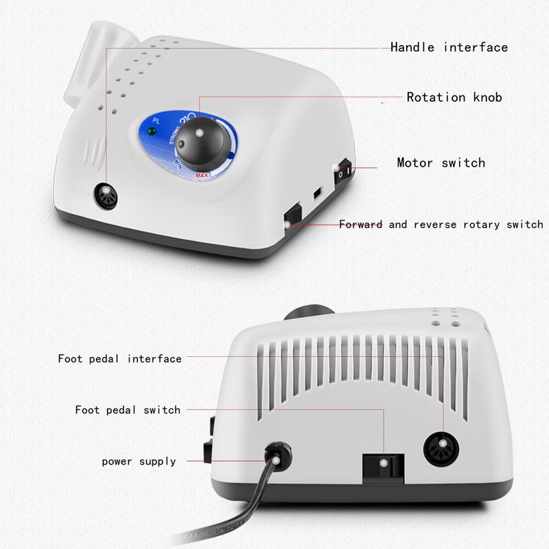 Mikrovariklis Strong 210 40000RPM rankena STRONG 105 Elektrinis manikiūro nagų grąžtas Rankinis nagų įrangos rinkinys Manikiūro įrankiai