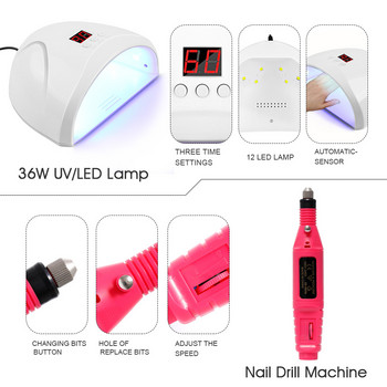 Σετ νυχιών Gel βερνίκι νυχιών Σετ με λάμπα UV LED Dryer Semi Permanent Gel Vernish Set Professional Nail Art Tools Kit Σετ μανικιούρ