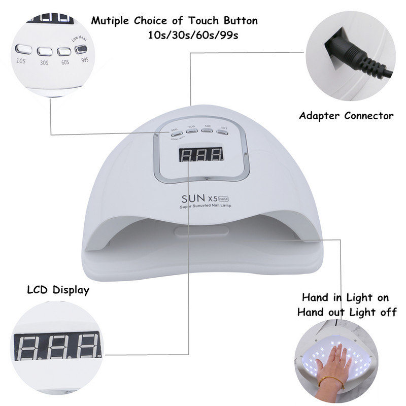 SUN X5 Max UV LED lámpás körömszárító automata szenzoros LCD kijelzővel 45LED Nails UV lámpa manikűr zselé műkörmökhöz