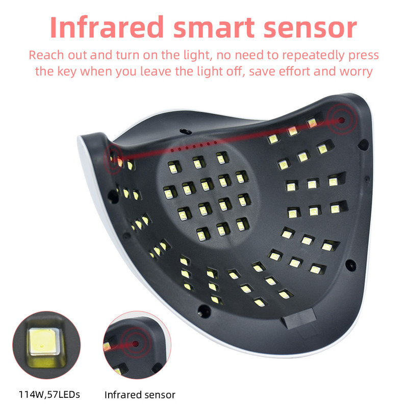 114W/90W/72W/36W UV LED körömlámpa 57db-os lámpagyöngyökkel Gyorsan száradó Motion Sensing kötődéshez UV gél körömlakk szalon eszköz