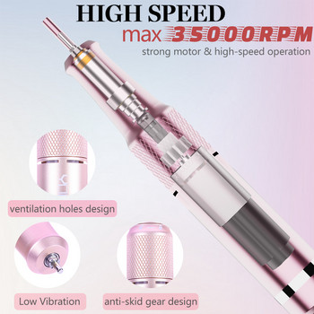 35000/30000RPM Преносима машина за бормашина за нокти за акрилен гел Акумулаторна бормашина за нокти Електрически апарат за маникюр Педикюр