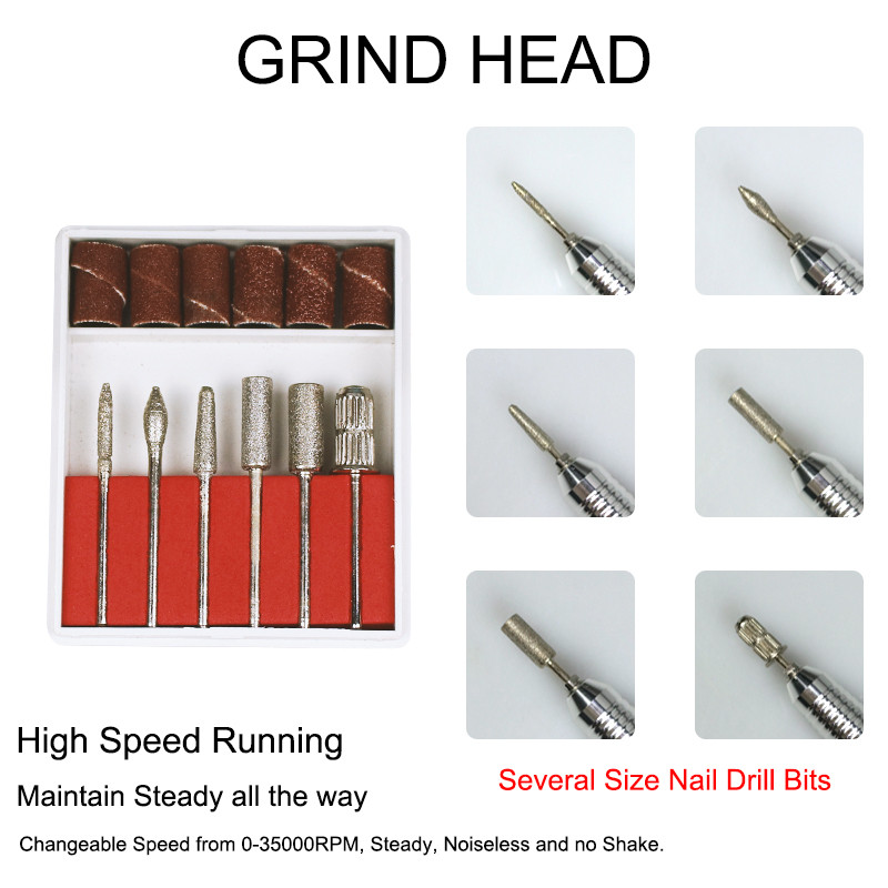 Mașină electrică de găurit unghii pentru manichiură 35000 rpm de mare viteză cu set de burghie pentru pedichiură pentru pile de unghii Echipament pentru arta unghiilor