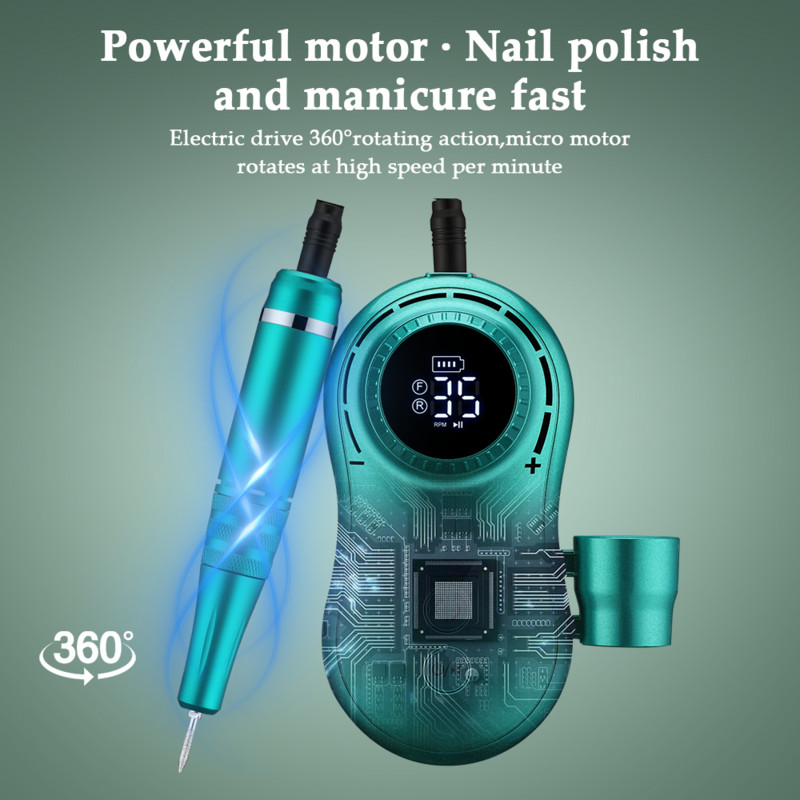 Lnkerco körömfúró gép 35000RPM elektromos manikűr maró készlet Retro zöld elektromos köröm pedikűr reszelő géllakkhoz
