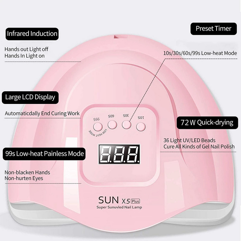 SUN X5 Plus UV LED lámpa Körömszárító Manikűr Köröm Lámpa UV fény zselés körömhöz Motion Sensing professzionális manikűr lámpával