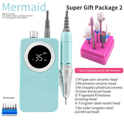 Akkus elektromos körömfúró gép Mermaid 35000 ford./perc fúrókészlet Beauty Manikűr Pedikűr Újratölthető akkumulátoros szögek vezeték nélküli