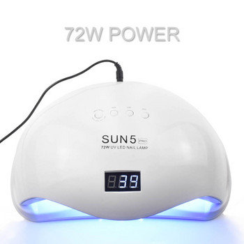 72W SUN5 Pro UV Λάμπα LED Λάμπα νυχιών Στεγνωτήρας νυχιών για όλα τα τζελ Polish Sun Light Infrared Sensing 10/30/60s Timer Smart For Manicure