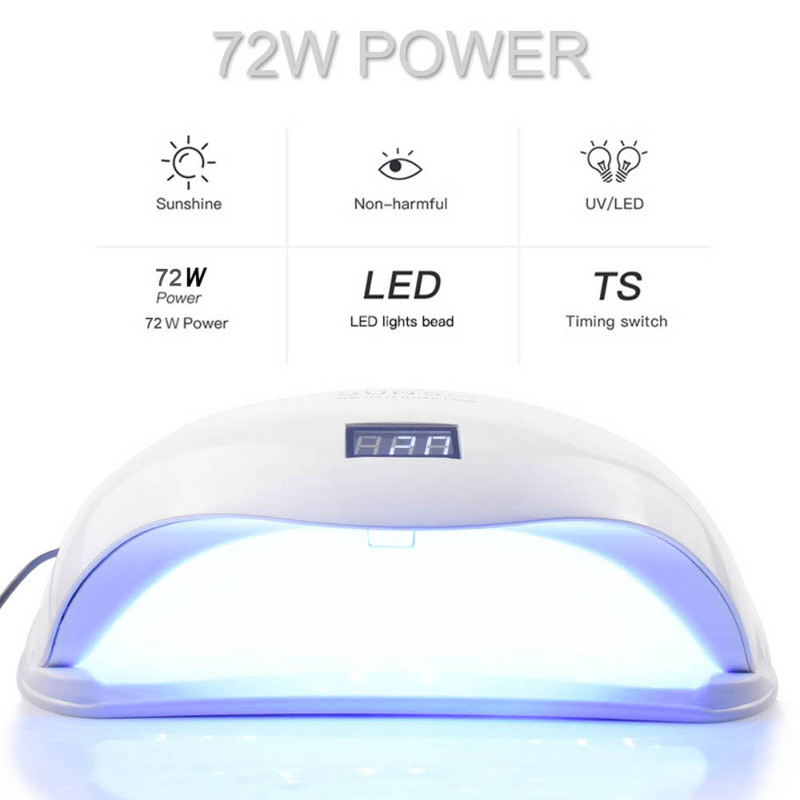 72 W SUN5 Pro UV lámpa LED körömlámpa körömszárító minden gélhez. Napfény infravörös érzékelő 10/30/60 mp időzítő Smart For manikűr