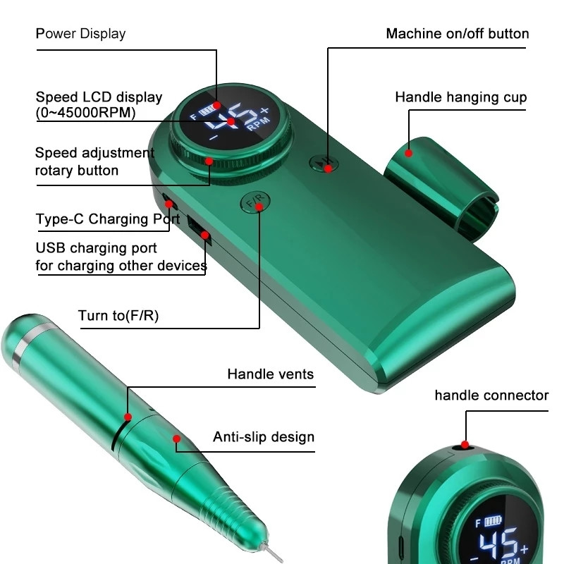 45000 RPM újratölthető elektromos körömfúró géllakk manikűr gép marógép körömreszelő köröm kellékek szakembereknek