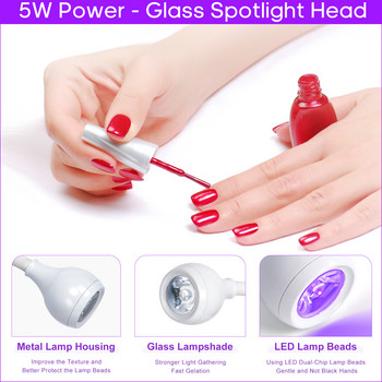 UV Лампа за сушене на нокти Мини LED светлини Ултравиолетови Гъвкаво бюро с щипка Сензорен екран USB гел Втвърдяване Маникюр Инструменти за педикюр