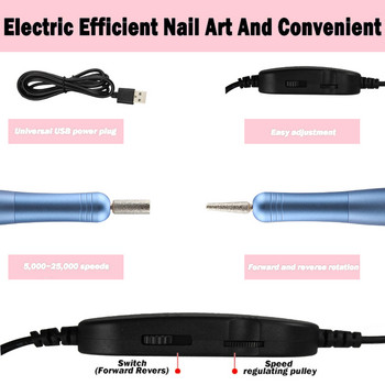 USB преносима машина за бормашина за нокти 35000 RPM електрическа машина за маникюр Комплект писалка за пробиване на нокти за маникюр Гел пила Инструмент за салон за нокти
