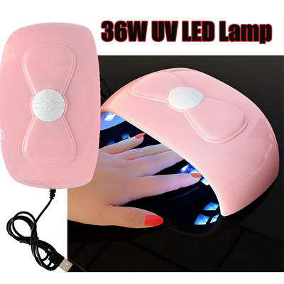 1 buc. Lampă profesională pentru unghii cu bowknot roz, 60/90/120 s, uscător de lac cu gel, lumină UV, 36 W-18 buc. Lampă cu LED UV cu mărgele de lumină pentru manichiură & F-21