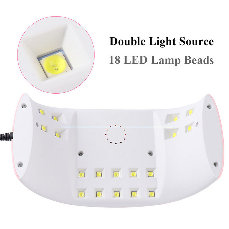 1 buc. Lampă profesională pentru unghii cu bowknot roz, 60/90/120 s, uscător de lac cu gel, lumină UV, 36 W-18 buc. Lampă cu LED UV cu mărgele de lumină pentru manichiură & F-21