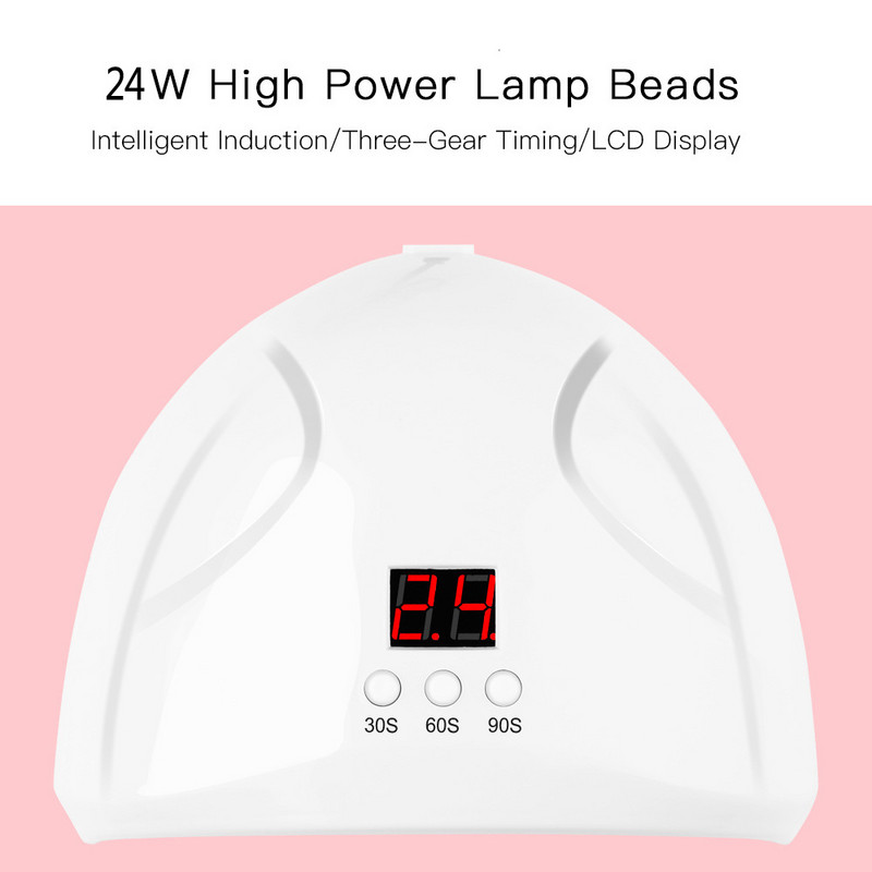 24 W intelligens UV gél körömlakk lámpa LED körömlámpa manikűrhöz 30/60/90 3 sebességes gyorsszáradás időzítő induktív lámpa USB