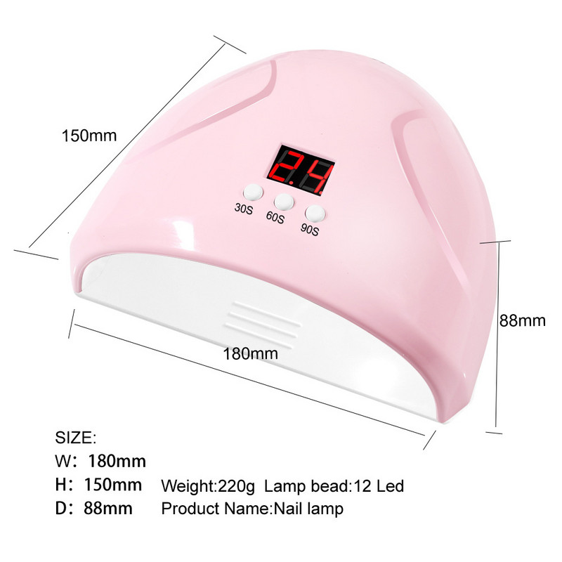 24 W intelligens UV gél körömlakk lámpa LED körömlámpa manikűrhöz 30/60/90 3 sebességes gyorsszáradás időzítő induktív lámpa USB