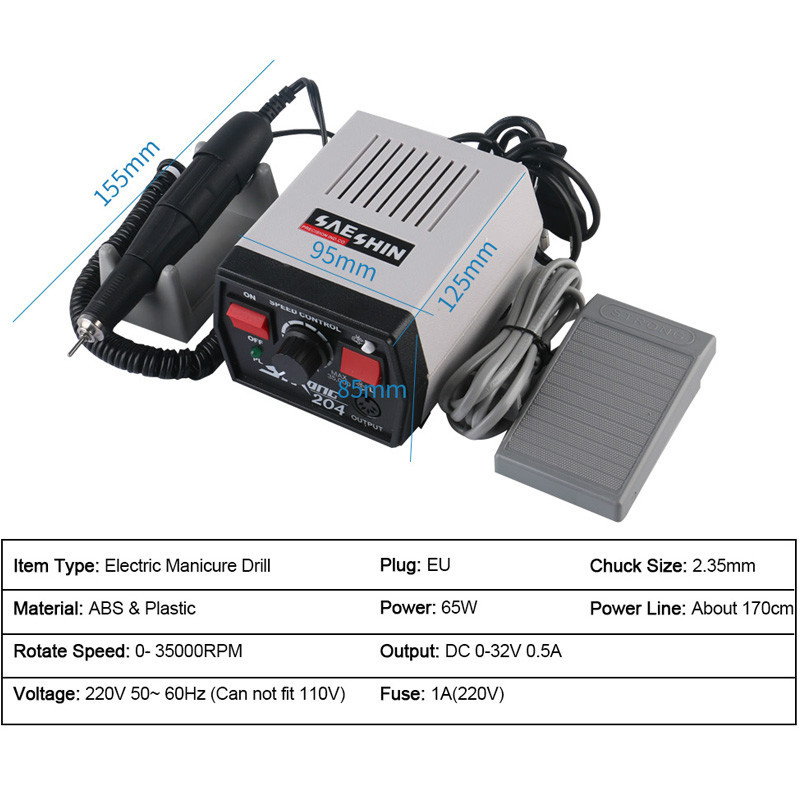 Erős 210 204 65 W-os elektromos körömfúrógép 35000 RPM elektromos gép manikűrkészlethez pedikűr elektromos körömreszelő polírozáshoz