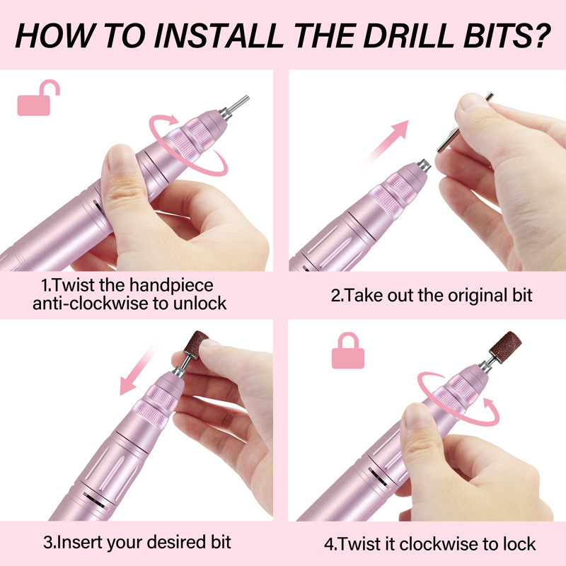 Mașină electrică de găurit unghii, 40000 rpm, comparabilă cu Efile fără perii, cu funcție de pauză pentru burghiul acrilic pentru manichiură de salon de unghii