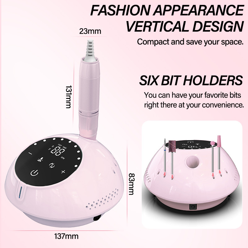 Mașină electrică de găurit unghii, 40000 rpm, comparabilă cu Efile fără perii, cu funcție de pauză pentru burghiul acrilic pentru manichiură de salon de unghii