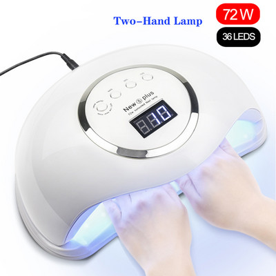 72W NEW5 PLUS UV LED lámpa körömszárító napfény időzítő 10/30/60s nagy hely Kétkezes lámpa Professzionális manikűr eszközök