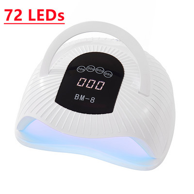 143W UV LED лампа за нокти със 72 бр. светодиоди за втвърдяване на гел за сушене на нокти Лампа за сушене на лак за нокти 10/30/60/99 s Автоматичен сензор Инструменти за маникюр