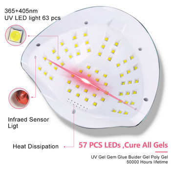 63 λάμπα UV LED Λάμπα νυχιών Στεγνωτήριο νυχιών για γρήγορη ωρίμανση όλων των gel Gel Βερνίκι νυχιών με 4 χρονόμετρα Professional for Nail Art Home Salon Tools