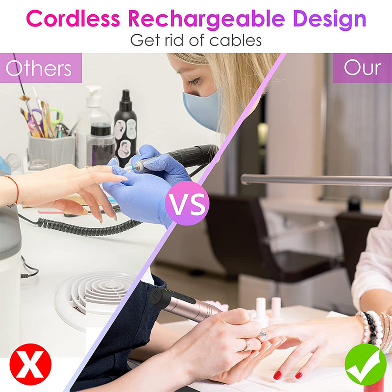 Elektrinis nagų gręžimo rinkinys Nešiojamas įkraunamas elektrinis nagų dildymo aparatas akriliniams geliniams nagams, manikiūro pedikiūro įrankis nagų gręžtuvas