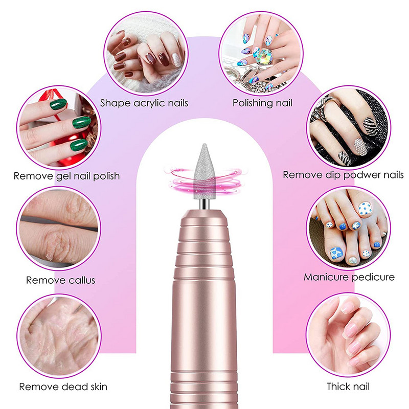 Elektrinis nagų gręžimo rinkinys Nešiojamas įkraunamas elektrinis nagų dildymo aparatas akriliniams geliniams nagams, manikiūro pedikiūro įrankis nagų gręžtuvas
