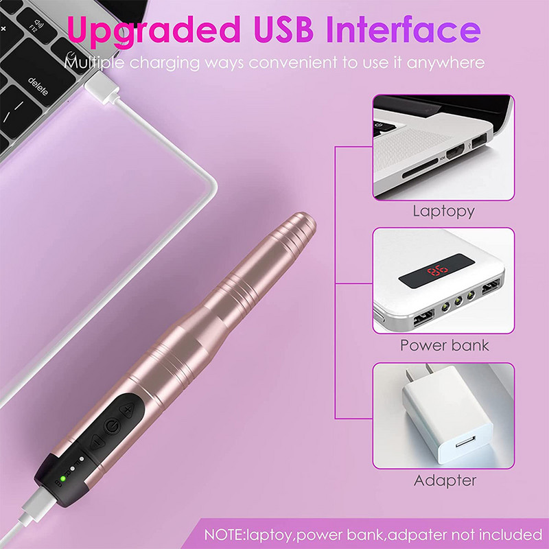 Elektrinis nagų gręžimo rinkinys Nešiojamas įkraunamas elektrinis nagų dildymo aparatas akriliniams geliniams nagams, manikiūro pedikiūro įrankis nagų gręžtuvas