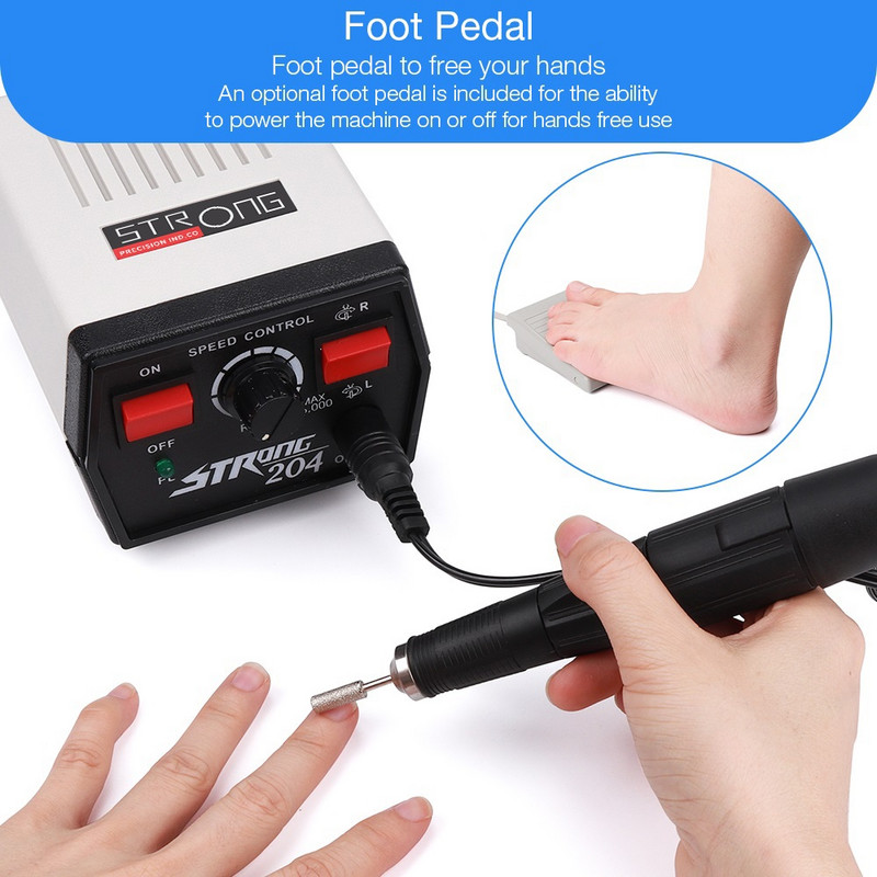65W 35000RPM Erős 204 102L-2,35 Elektromos körömfúró gépi manikűr pedikűr reszelőfejek köröm szobor fényező műalkotások