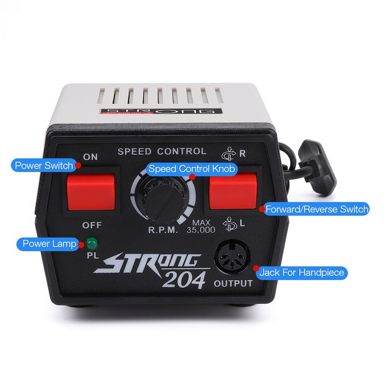 65W 35000RPM Erős 204 102L-2,35 Elektromos körömfúró gépi manikűr pedikűr reszelőfejek köröm szobor fényező műalkotások