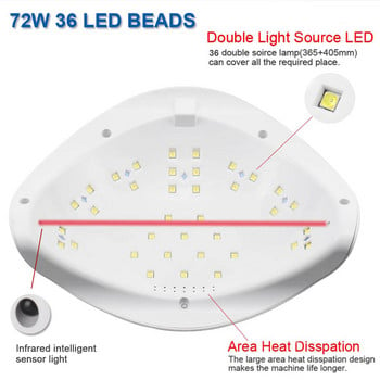 Λάμπα UV 72W New5 PRO LED Λάμπα νυχιών για μανικιούρ Λάμπα δύο χεριών 36 τμχ Led Beads Nail Dryer For Curing Nail Gel Nail File Tools