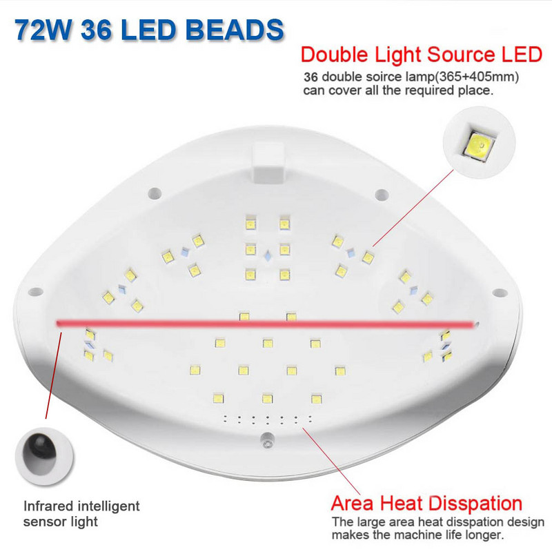 UV lámpa 72W New5 PRO LED körömlámpa manikűrhöz két kézi lámpa 36 db Led Beads körömszárító Köröm zselé Körömreszelő eszközök