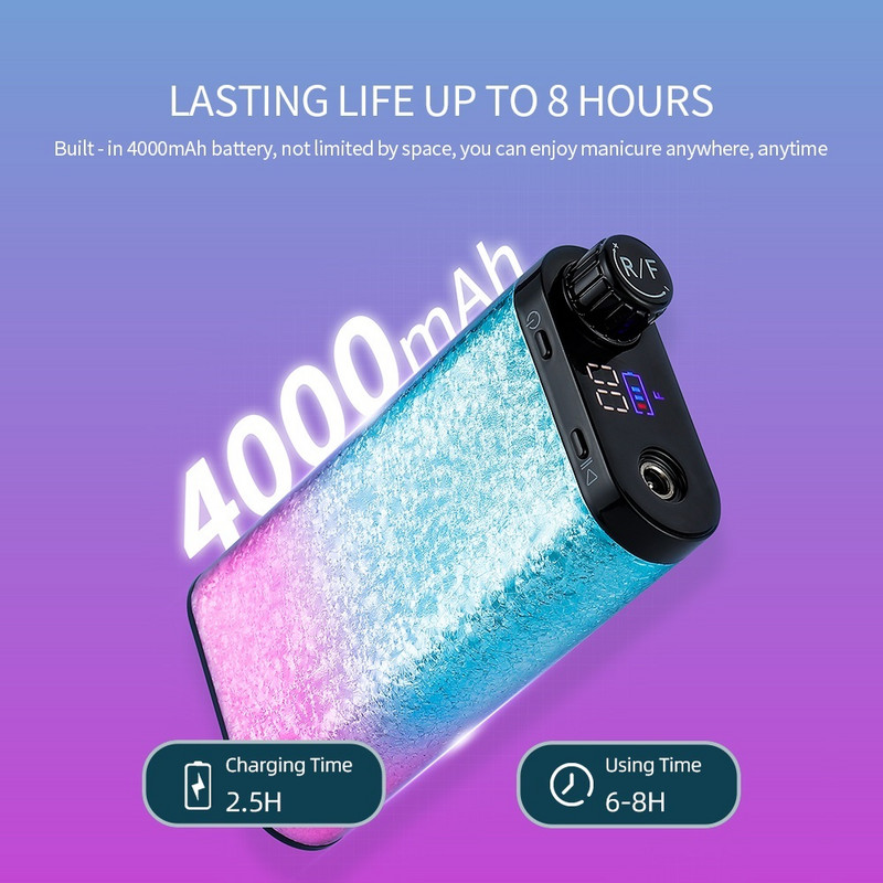 Mașină de găurit unghii fără fir de 35000 rpm Mașină portabilă de unghii Îndepărtare rapidă a unghiilor Manichiură puternică pentru lustruire Freză