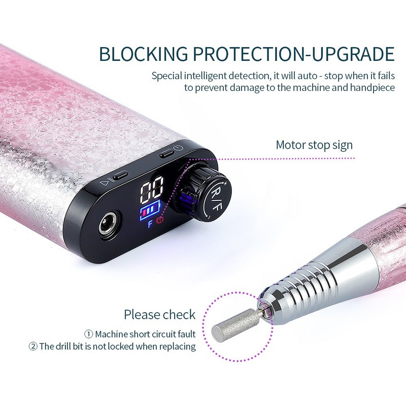 Mașină de găurit unghii fără fir de 35000 rpm Mașină portabilă de unghii Îndepărtare rapidă a unghiilor Manichiură puternică pentru lustruire Freză