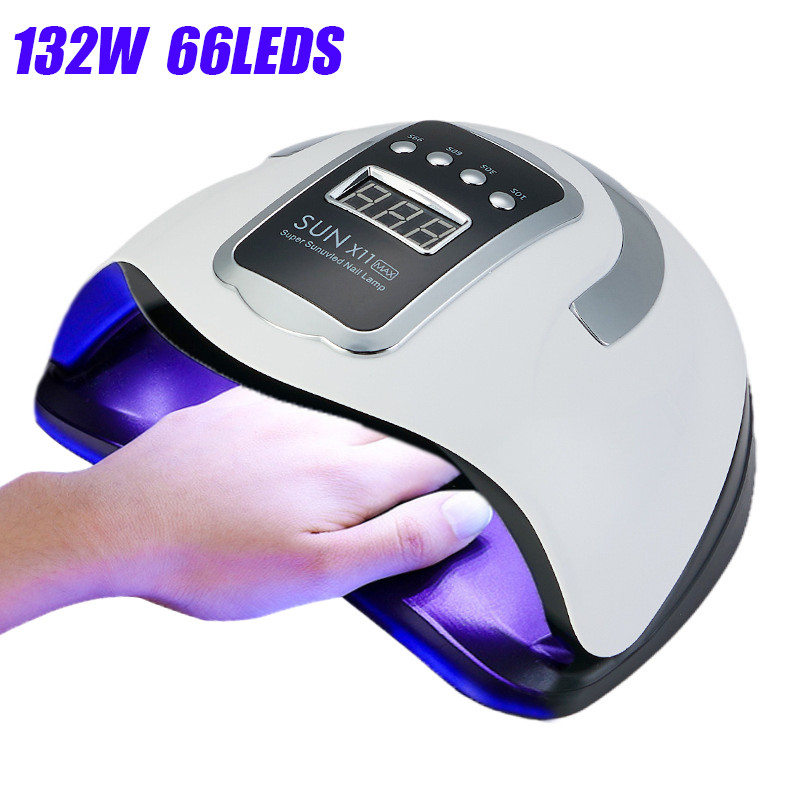 Didelės galios 132 W UV LED nagų džiovintuvo mašina 66LEDs nagų gelio lako džiovintuvas, nešiojamas profesionalus žibintas, skirtas greitai išdžiūti geliniam nagų lakui