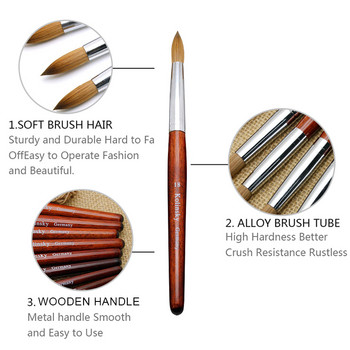 Kolinsky Acrylic Nail Brush καλής ποιότητας Nail Art Mink Brush Wood Handle Gel Builder Manicure Brush Drawing Tools Μέγεθος 8-24